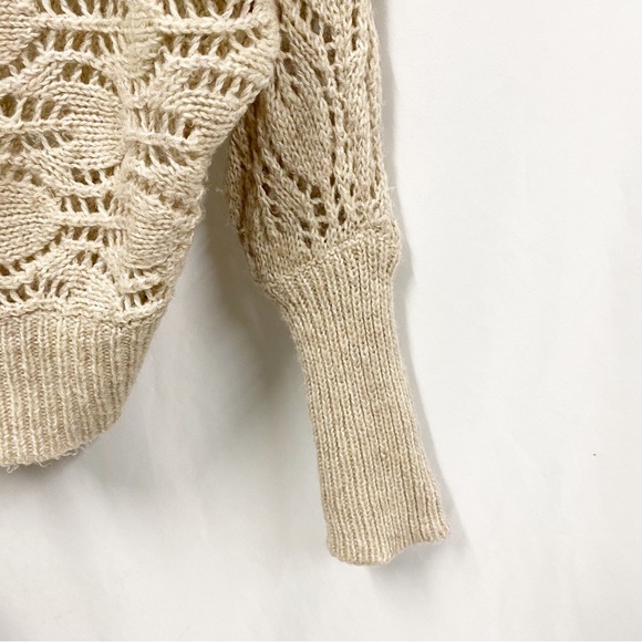 Free People Cream Wool Blend Open Knit Bat Sleeve Cardigan Sweater - Picture 8 of 9